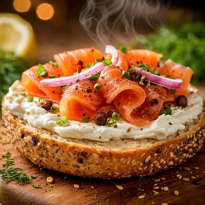 Image of Bagel with Cream Cheese and Salmon