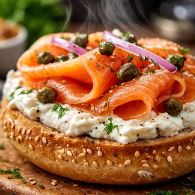 Image of Vegetarian Bagel with Cream Cheese and Smoked Salmon