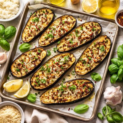 Image of Whole30 Baked Aubergine with Garlic and Parmesan