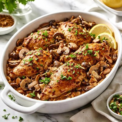 Image of Baked Chicken with Mushrooms and Lots of Almonds