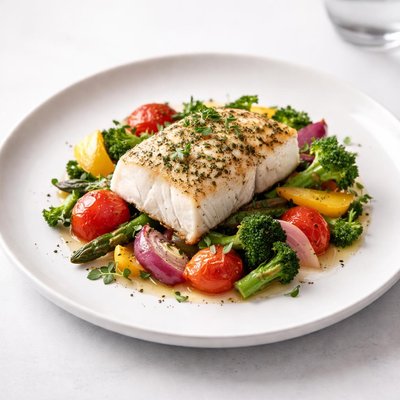 Image of Whole30 Baked Cod with Mixed Vegetables