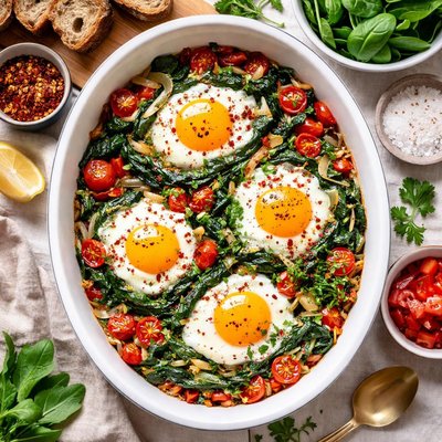 Image of Whole30 Baked Eggs with Spinach and Tomatoes