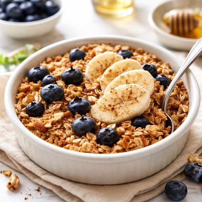 Image of Vegan Baked Oats with Banana and Blueberries