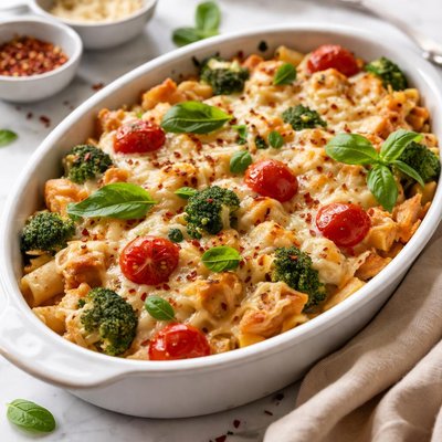 Image of Vegan Baked Pasta with Cheese and Vegetables