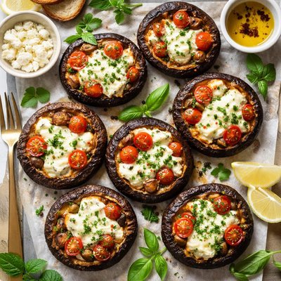 Image of Baked Portobello Caps with Melted Goat Cheese