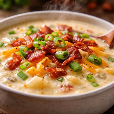 Image of Baked Potato Leek Soup with Cheddar Bacon