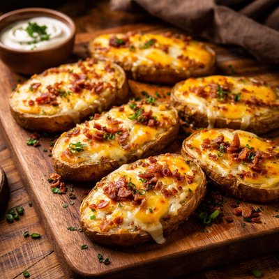 Image of Baked Potato Slices with Two Cheeses