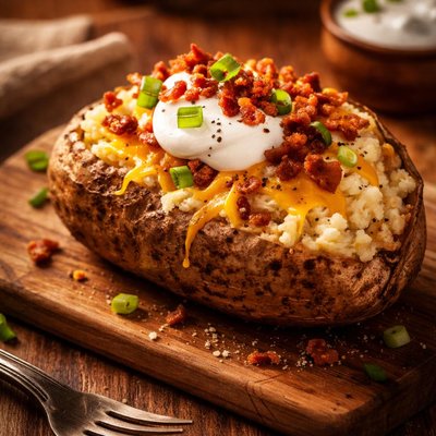 Image of Vegan Baked Potato with Cheese and Sour Cream