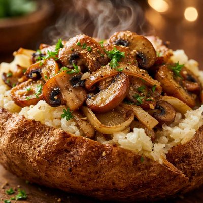 Image of Baked Potato with Sauteed Mushrooms and Onions