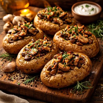 Image of Baked Potatoes and Mushrooms