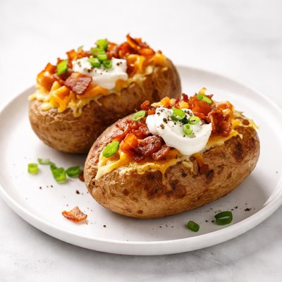 Image of Baked Potatoes with Bacon from 3 Guys Cuban Recipes