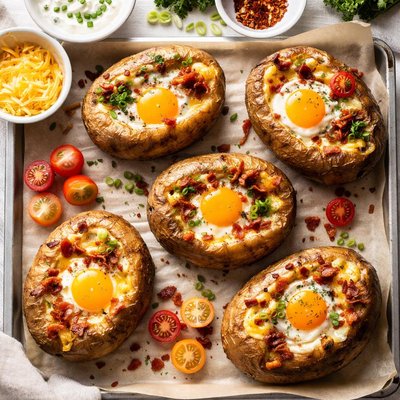 Image of Baked Potatoes with Cracked Eggs