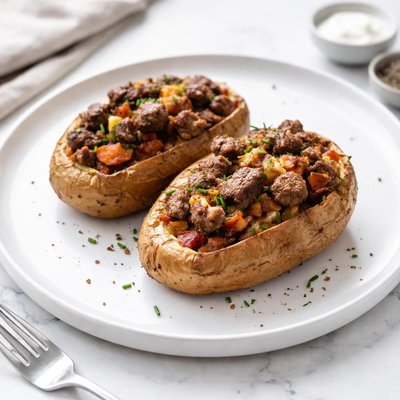 Image of Baked Potatoes with Rib Eye Steak Hash