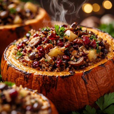 Image of Baked Pumpkins with Wild Rice Stuffing