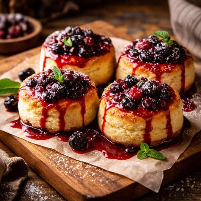 Image of Baked Ricotta Cakes with Berry Sauce