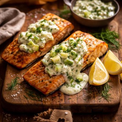 Image of Baked Salmon with Cucumber Sauce