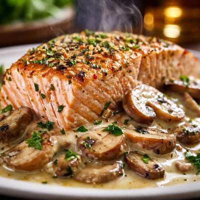 Image of Baked Salmon with Mushroom Sauce
