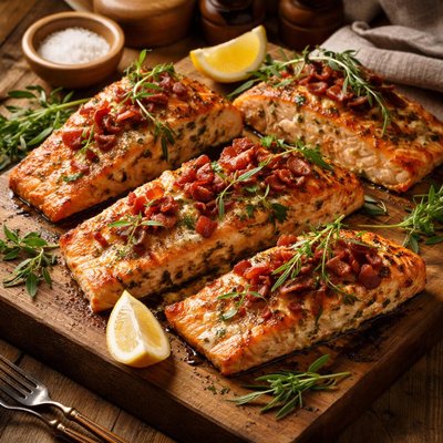 Image of Baked Salmon with Tarragon and Bacon