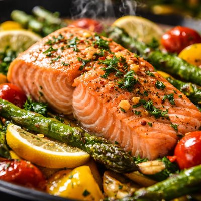 Image of Baked Salmon with Vegetables and Herbs