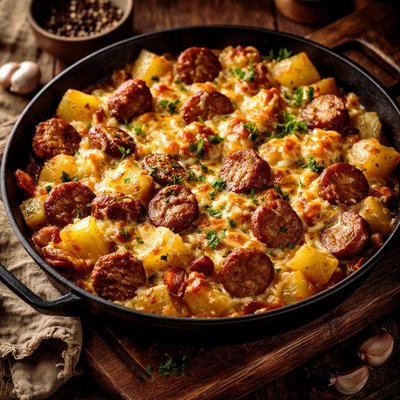 Image of Baked Sausage Potatoes and Cheese