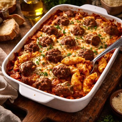 Image of Baked Shells and Meatball Casserole
