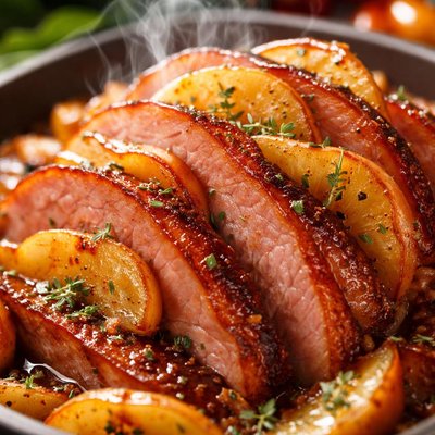 Image of Baked Sliced Ham and Apples