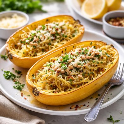 Image of Baked Spaghetti Squash with Herb Butter Sauce