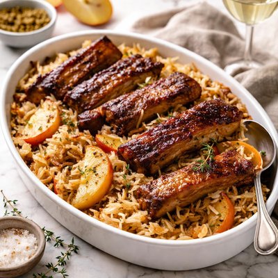 Image of Baked Spareribs with Sauerkraut and Apples