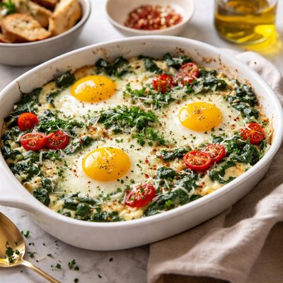 Image of Baked Spinach and Eggs