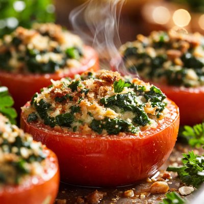 Image of Baked Spinach Topped Tomatoes