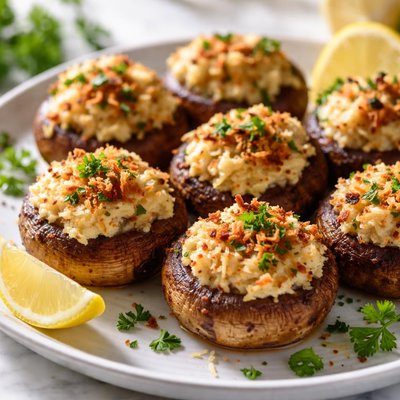 Image of Baked Stuffed Mushrooms with Crab