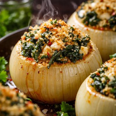 Image of Baked Stuffed Onions with Spinach Feta