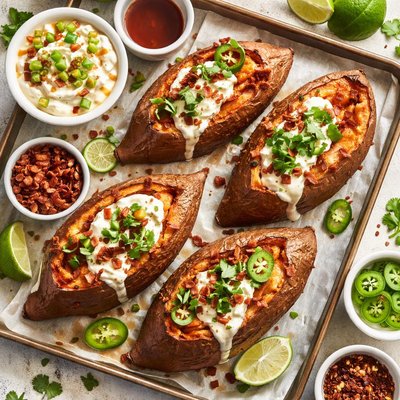 Image of Baked Sweet Potato with Maple Jalapeno Sour Cream
