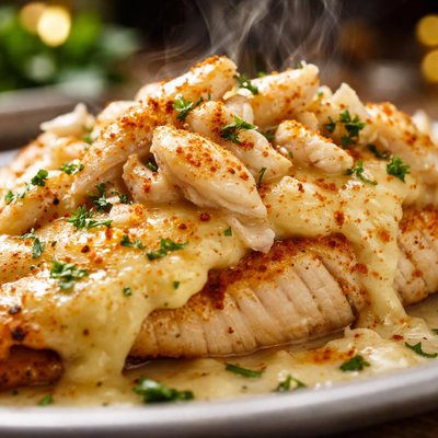 Image of Baked Tilapia W Fondue Sauce and Crab