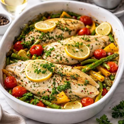 Image of Baked Tilapia with Veggies Herbs and Wine