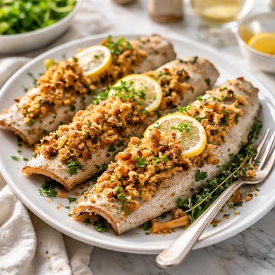 Image of Baked Trout Fillets with Bread Stuffing