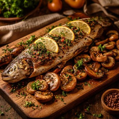 Image of Baked Trout with Garlic Mushrooms