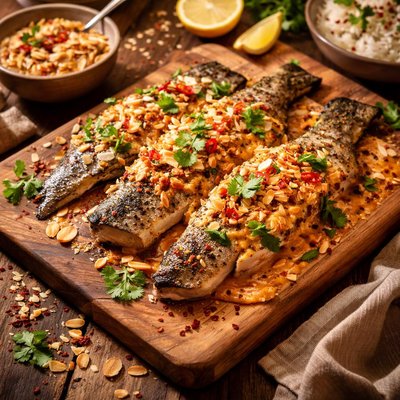 Image of Baked Trout with Spicy Almond and Coconut Sauce