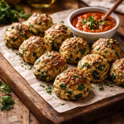 Image of Baked Turkey Meatballs with Spinach
