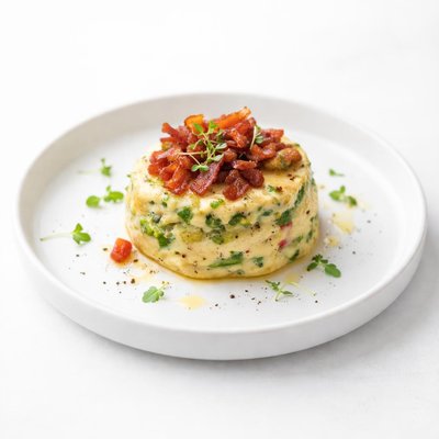 Image of Baked Vegetable Custard with Crispy Bacon