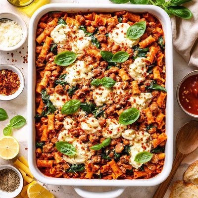 Image of Baked Ziti with Spinach Sausage and Mozzarella