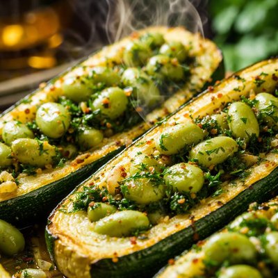 Image of Baked Zucchini with Herbed Broad Beans