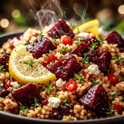 Image of Balsamic Beet Lemon Thyme and Chili Couscous Salad