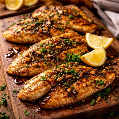 Image of Balsamic Browned Butter Over Tilapia Fillets