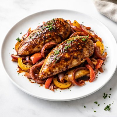 Image of Balsamic Chicken Breasts with Peppers and Onions