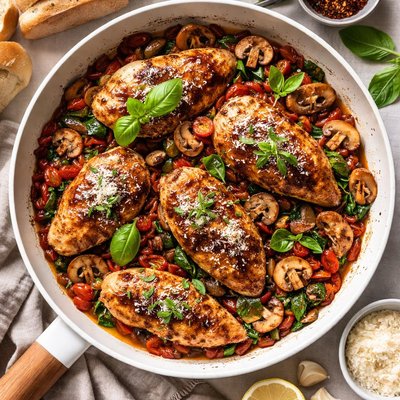 Image of Balsamic Chicken with Sun Dried Tomatoes and Mushrooms