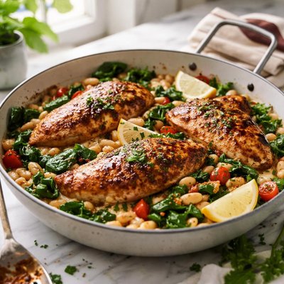 Image of Balsamic Chicken with White Beans Spinach