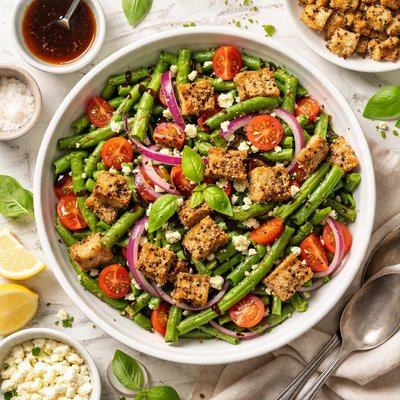 Image of Balsamic Green Bean Red Onion Salad W Multigrain Croutons