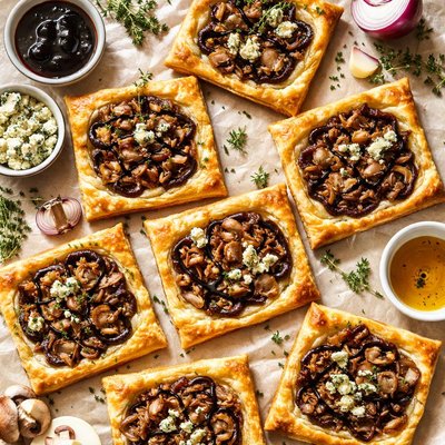 Image of Balsamic Onion Mushroom Blue Cheese Tarts