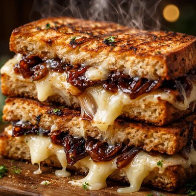Image of Balsamic Red Onion and Gruyere Panini Grilled Cheese